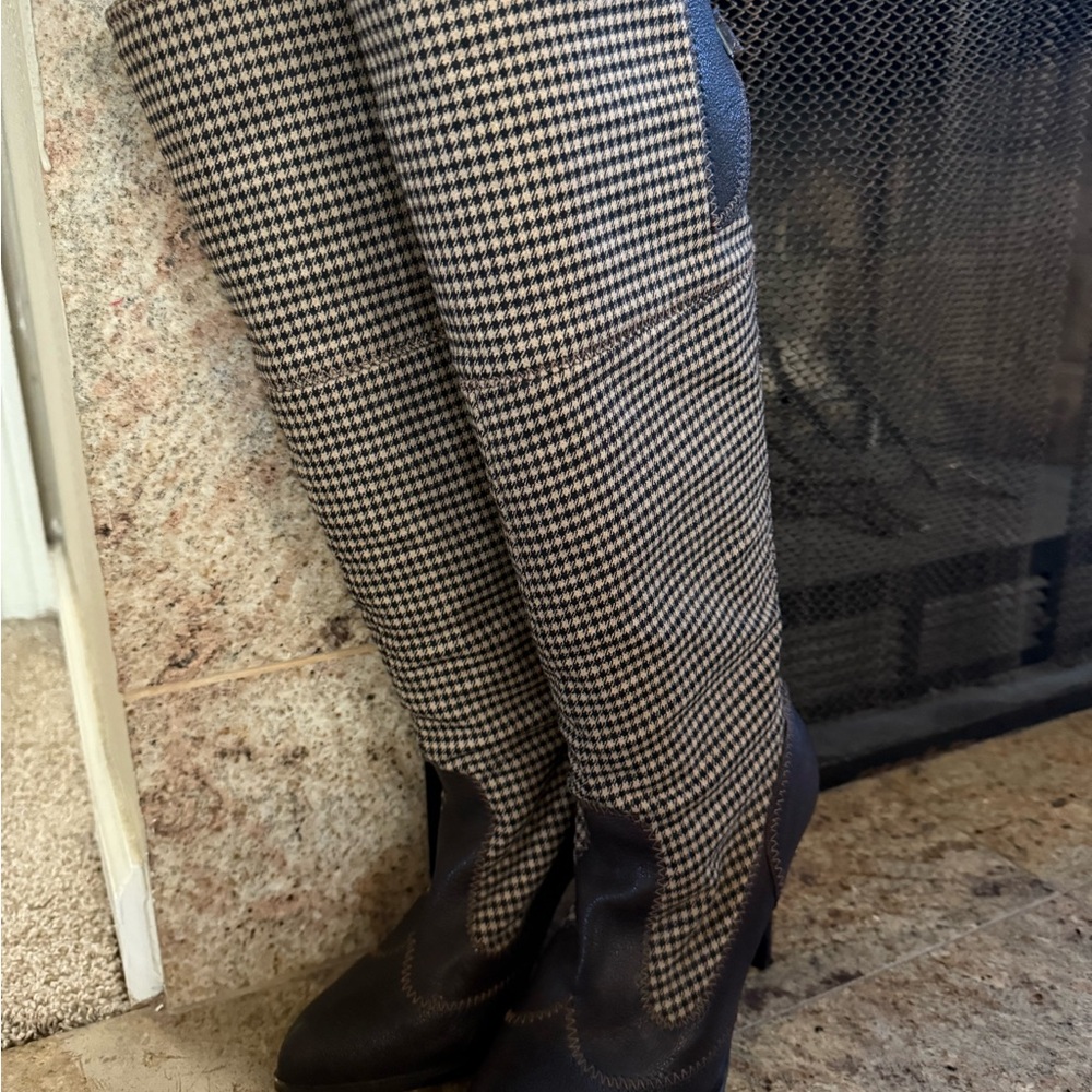 Houndstooth Knee-High Boots